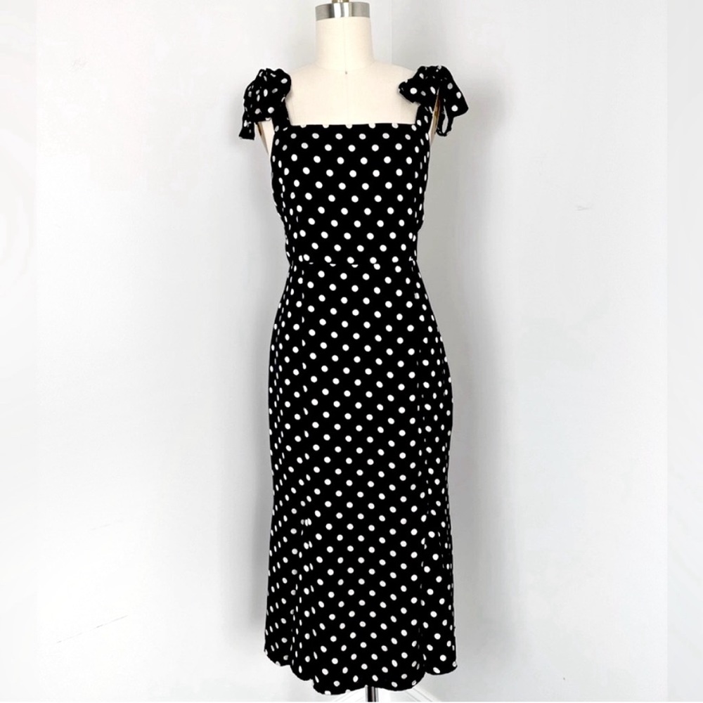 Aryah Polka Dot Retro Bow Detail Shoulder Square Neck MIDI Dress Size Me… - Picture 14 of 15